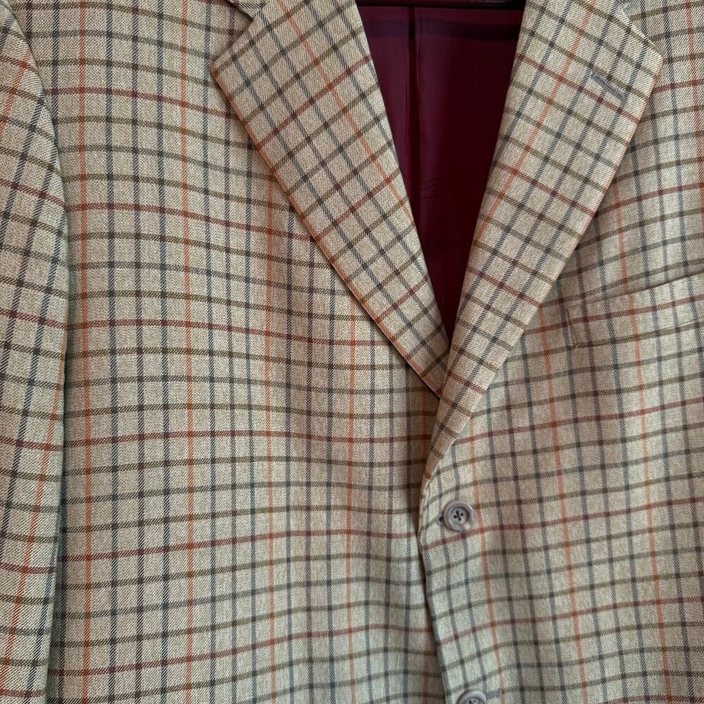 Holland & Sherry Bespoke Blazer Tan Check Window Pane Luxe EUC 48 Wool - Picture 2 of 5